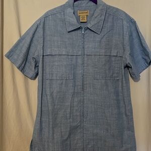 SCANDIA WOODS Gray Full Zip Front Shor Cuban Wedding Shirt Size M